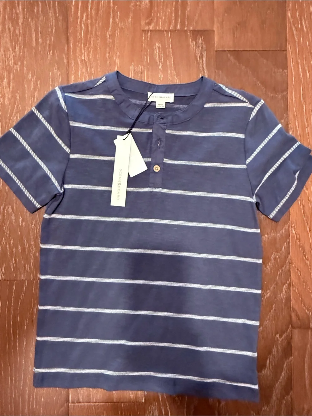 Scan & Heard Striped Short-Sleeve Henley Tee - Navy/White